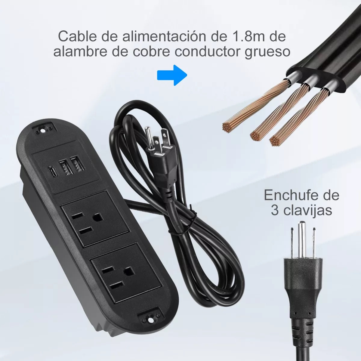 Enchufe Escritorio Empotrado Placa De Contactos Y Puerto Usb