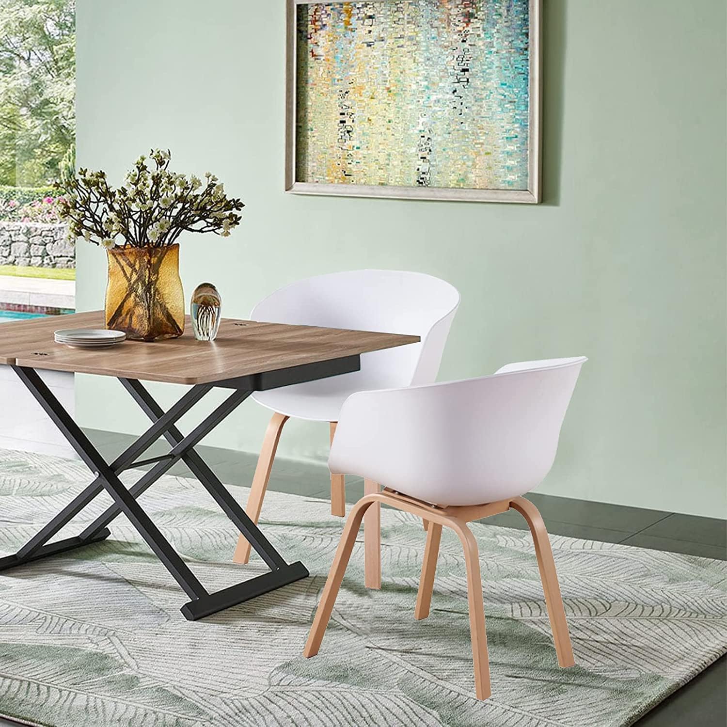 Juego de 4 sillas de comedor estilo escandinavo y retro, con patas de metal sólido, color blanco sillas de cocina, 48 x 50 x 80cm