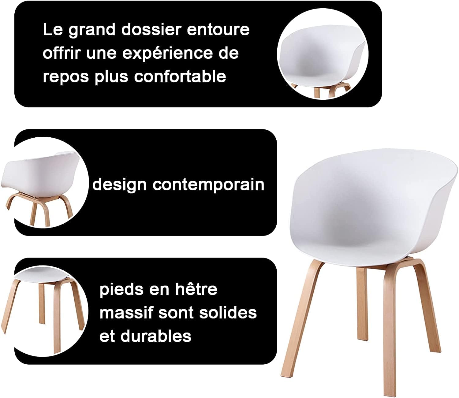 Juego de 4 sillas de comedor estilo escandinavo y retro, con patas de metal sólido, color blanco sillas de cocina, 48 x 50 x 80cm