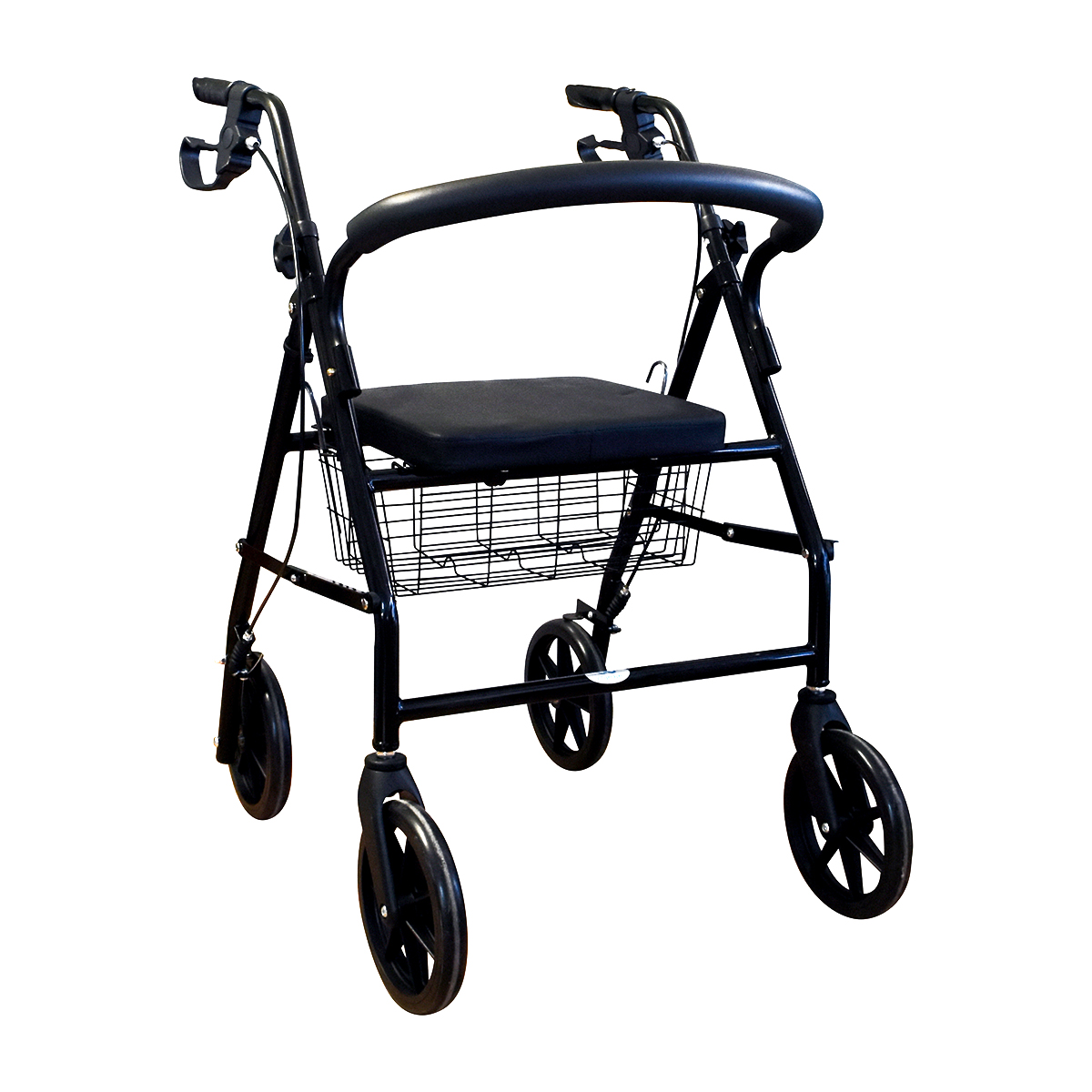Andadera Rollator Infinity Plegable, Color Negro, Con Asiento Y Canastilla, Con Frenos En Manubrio