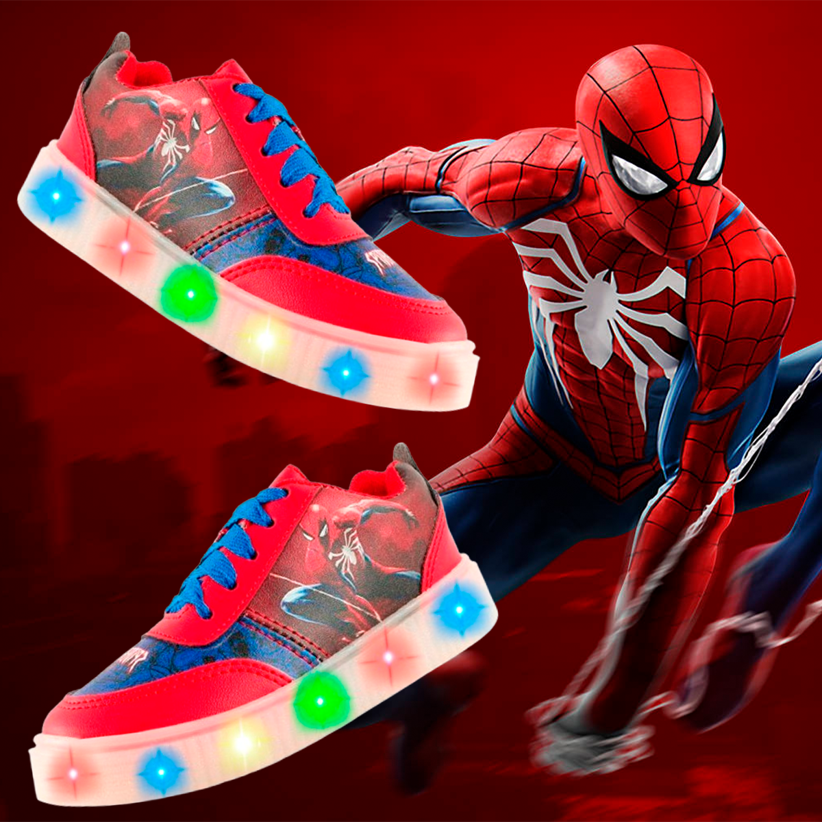 Tenis Niño Hombre Héroe Araña Luces Leds Vengadores 770-RJS