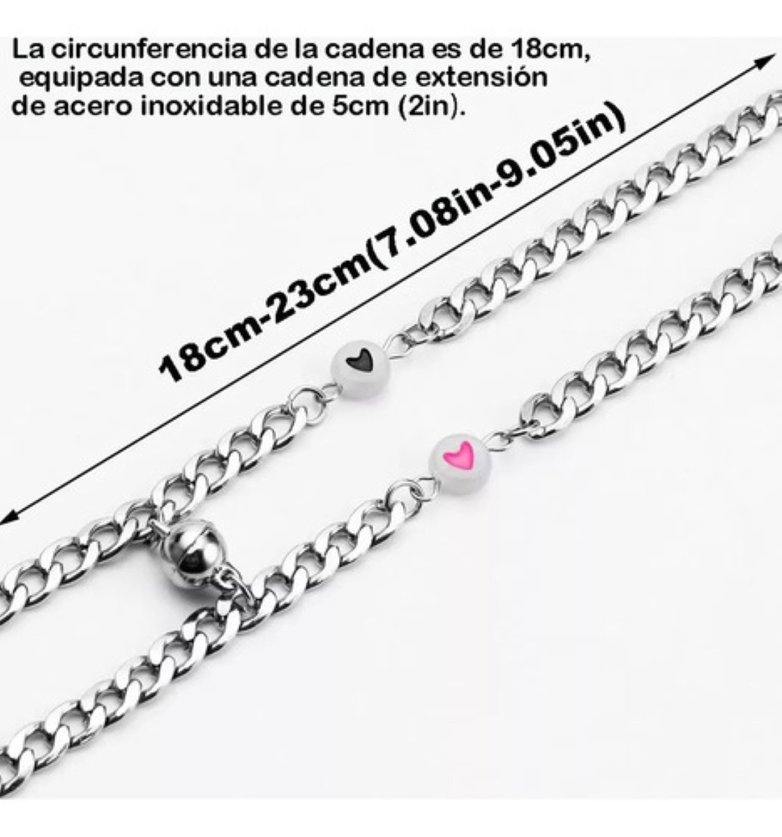 Set 2 Pulseras Para Parejas Inoxidable Imán Brilla Oscuridad plata 