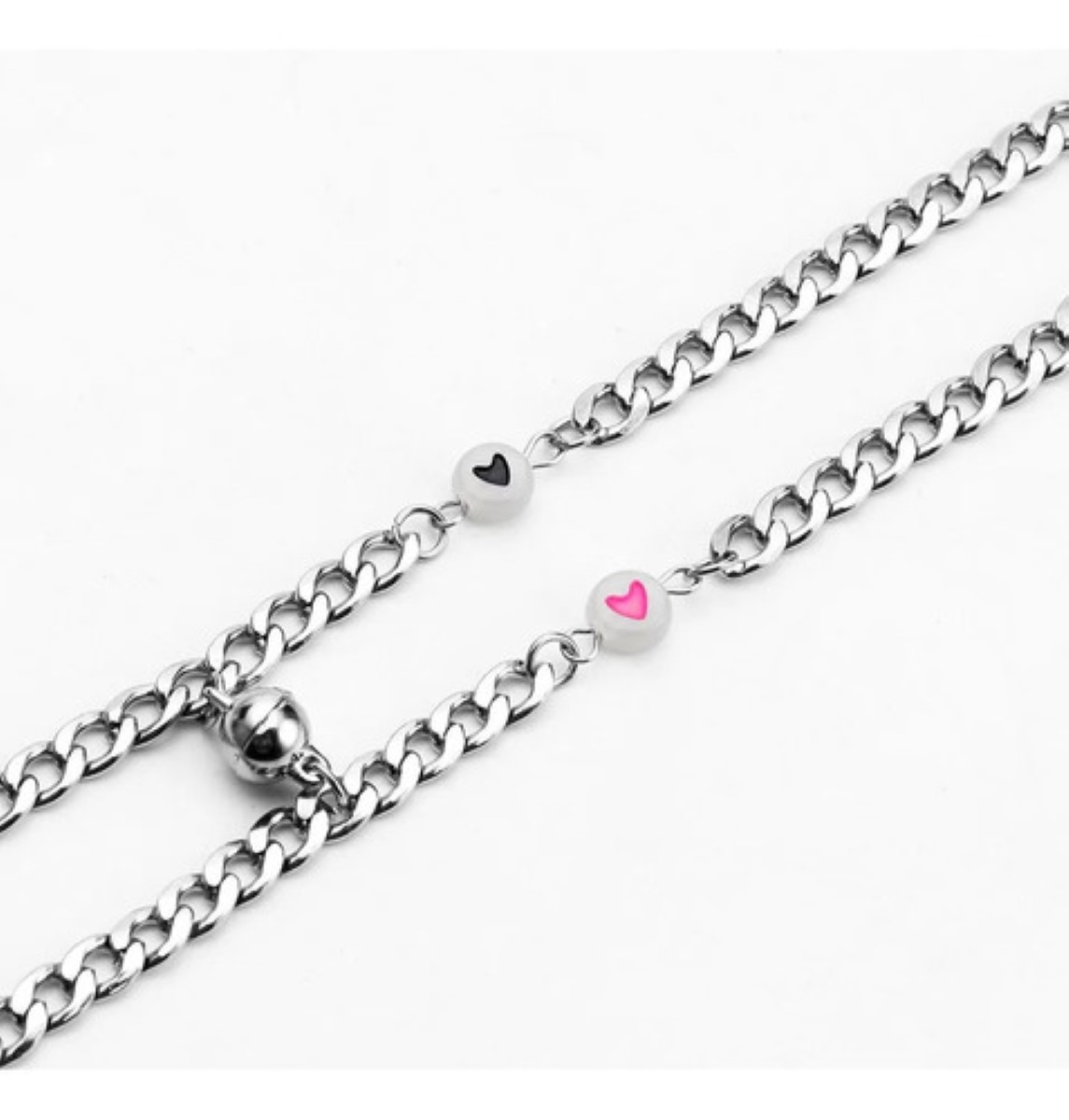 Set 2 Pulseras Para Parejas Inoxidable Imán Brilla Oscuridad plata 