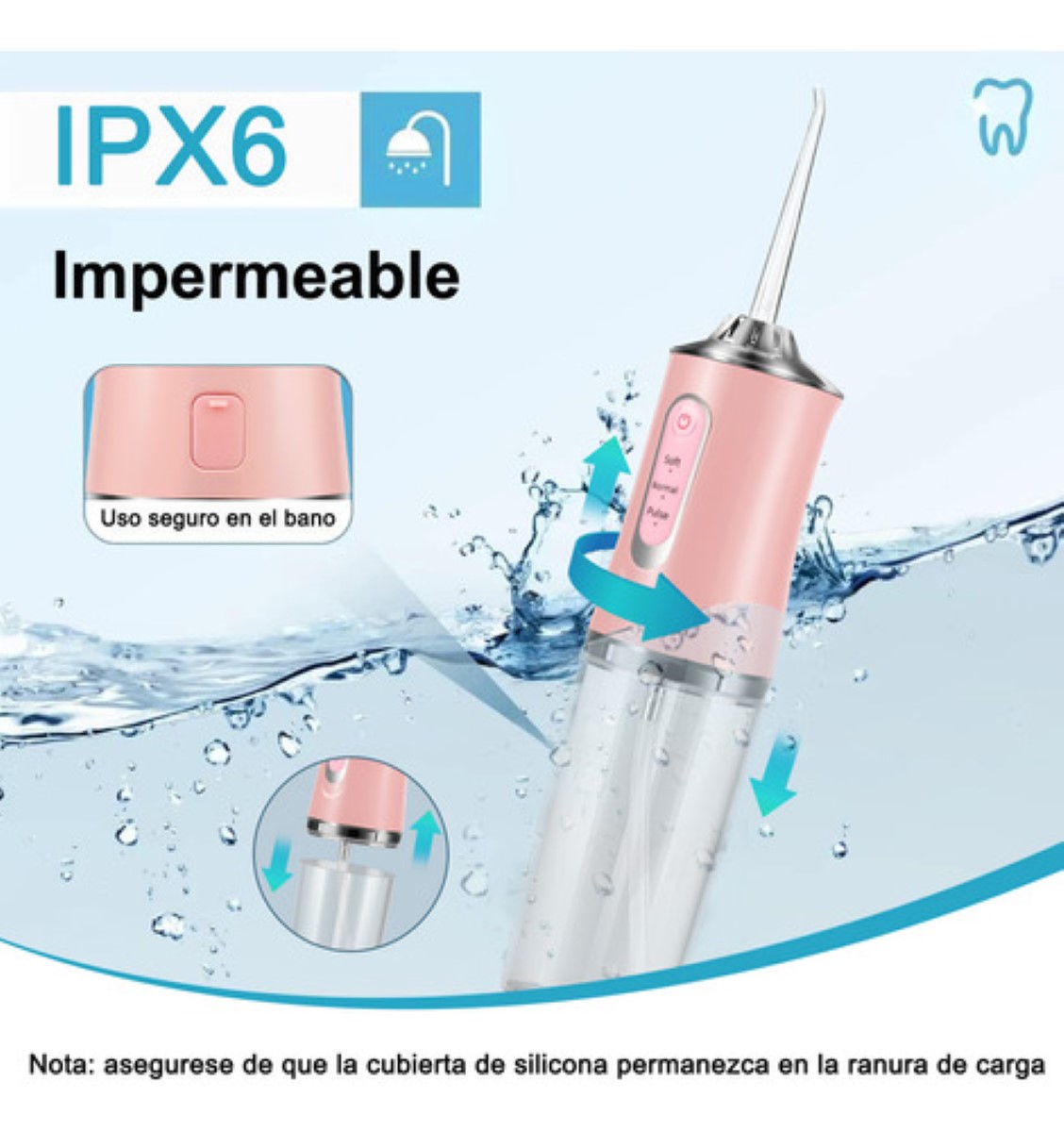 Irrigador Bucal Limpiador Dientes Eléctrico Con 8 Boquillas rosa
