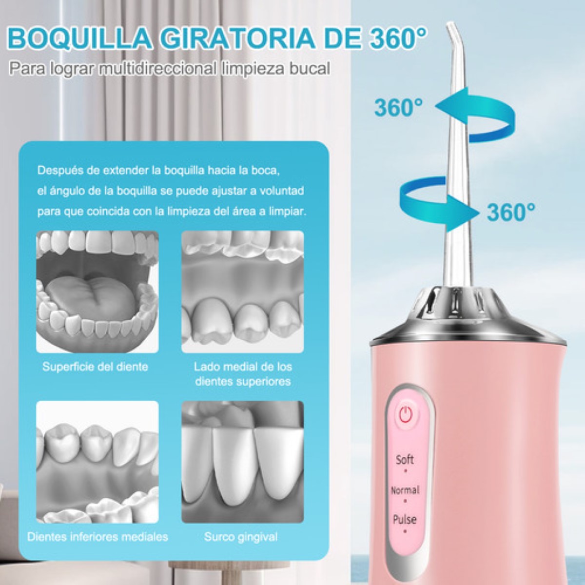 Irrigador Bucal Limpiador Dientes Eléctrico Con 8 Boquillas rosa