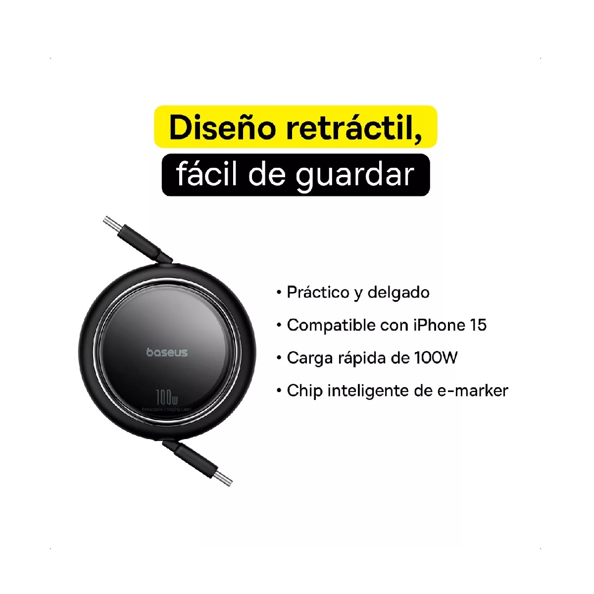 Cable Retráctil Tipo C A C De 100w Para iPhone, 1m
