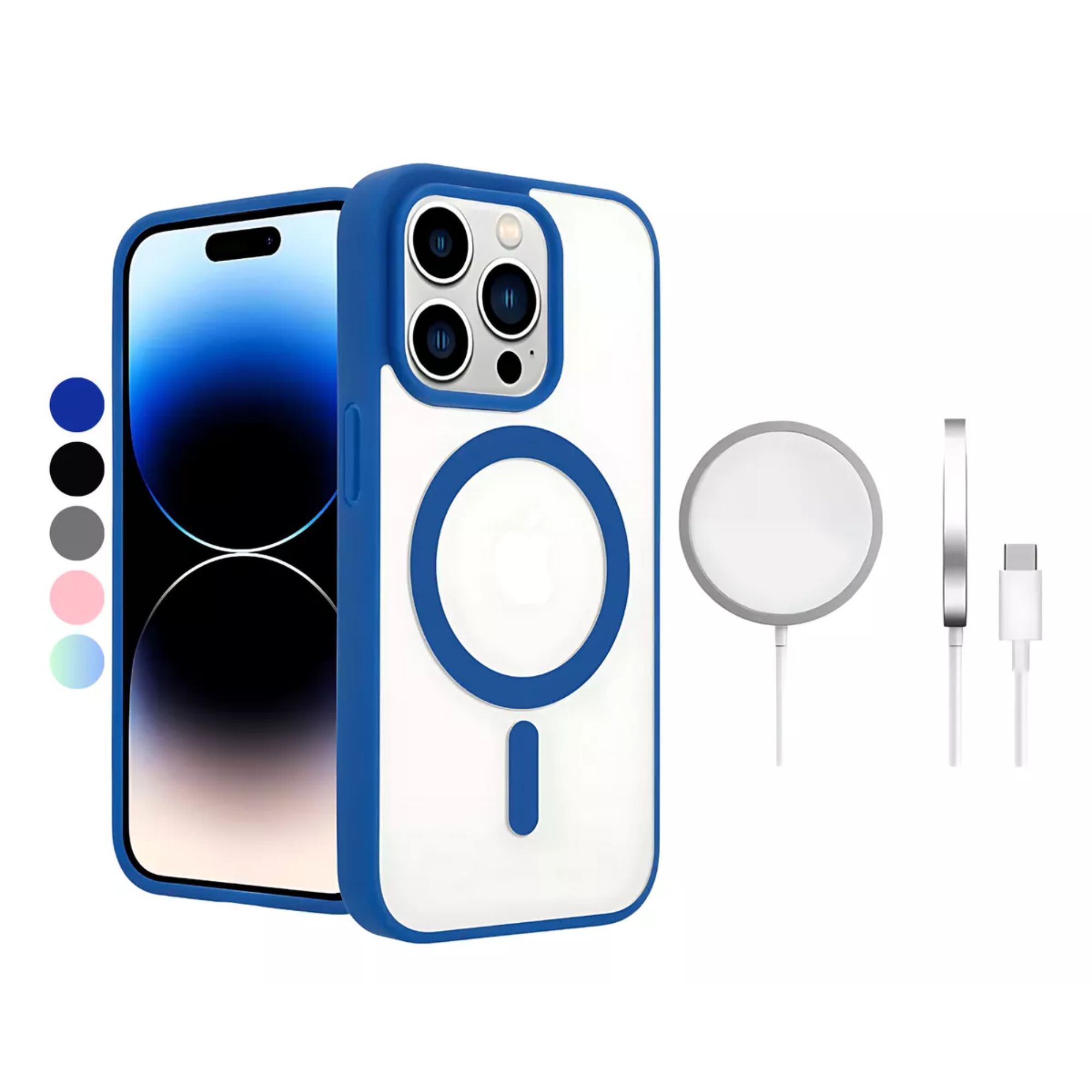 Funda Para iPhone Magsafe Uso Rudo + Cargador Inalámbrico Iphone 11 Color Azul