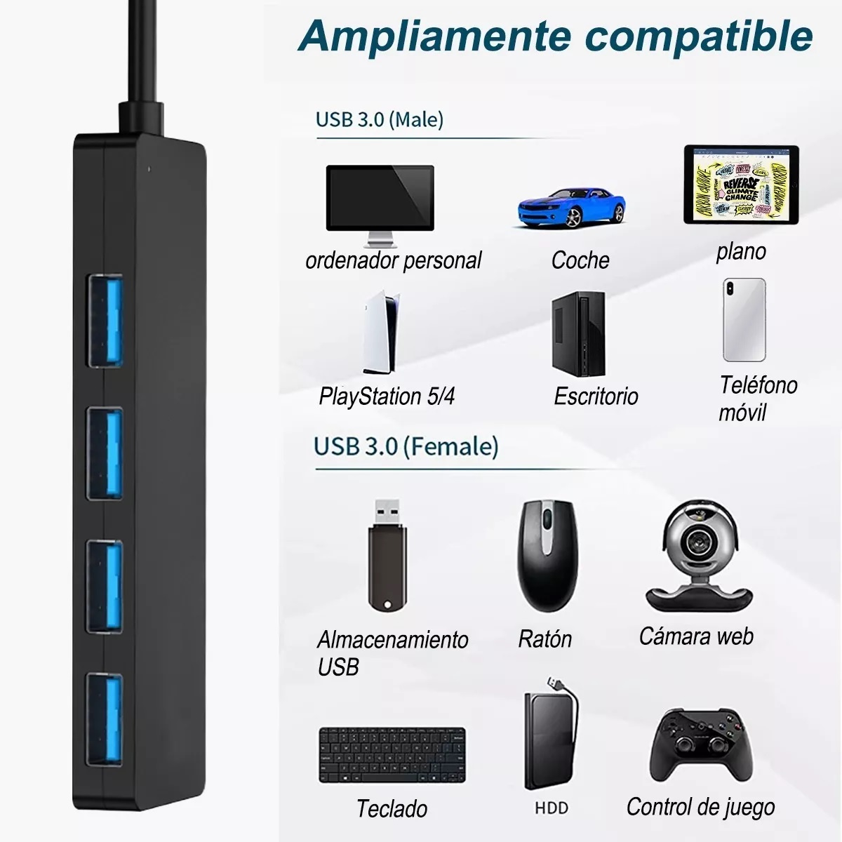 Conector Múltiple Usb 3.0 De 4 Puertos