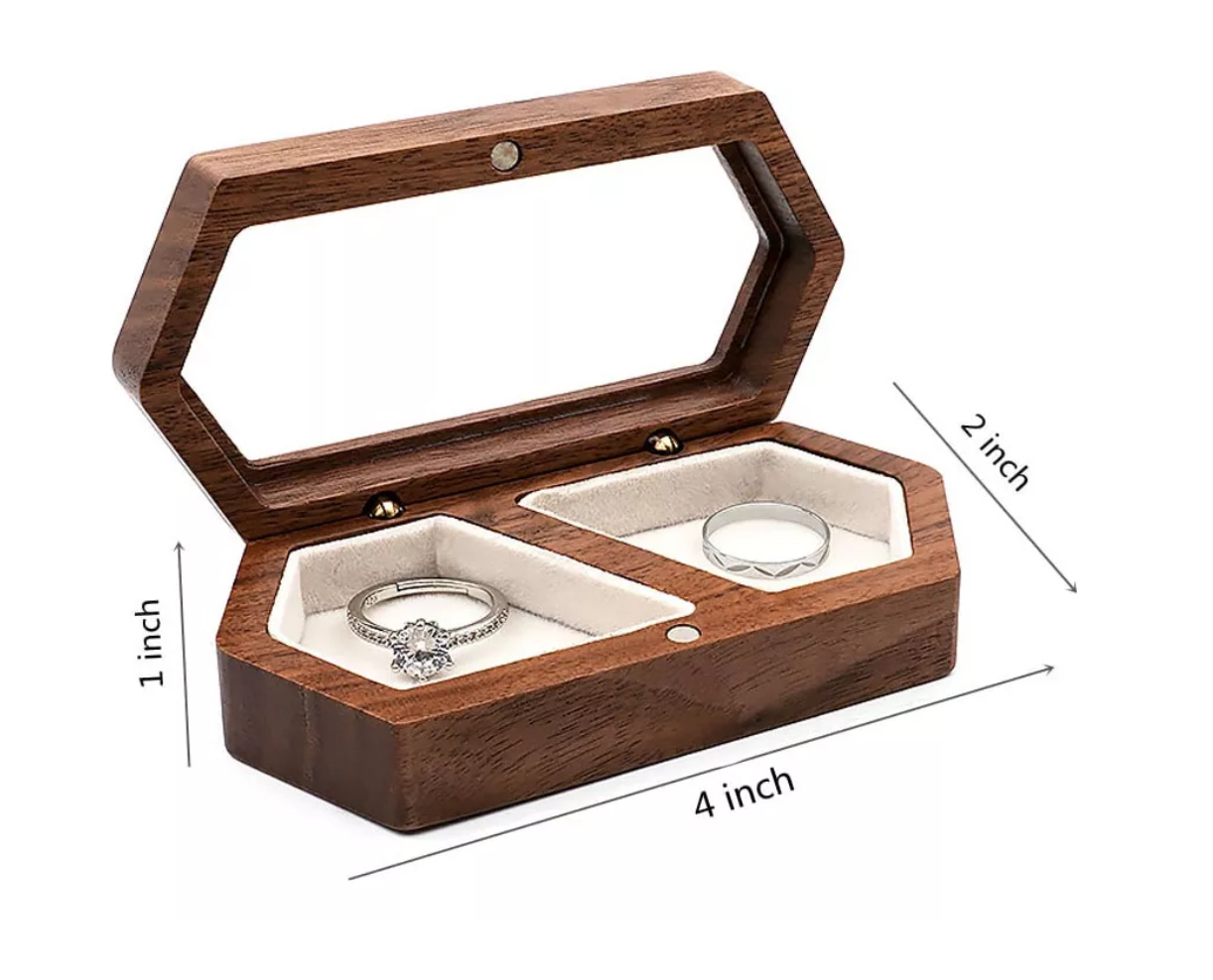 Caja De Anillo Blanca Wünd Doble De Madera De Compromiso Transparente