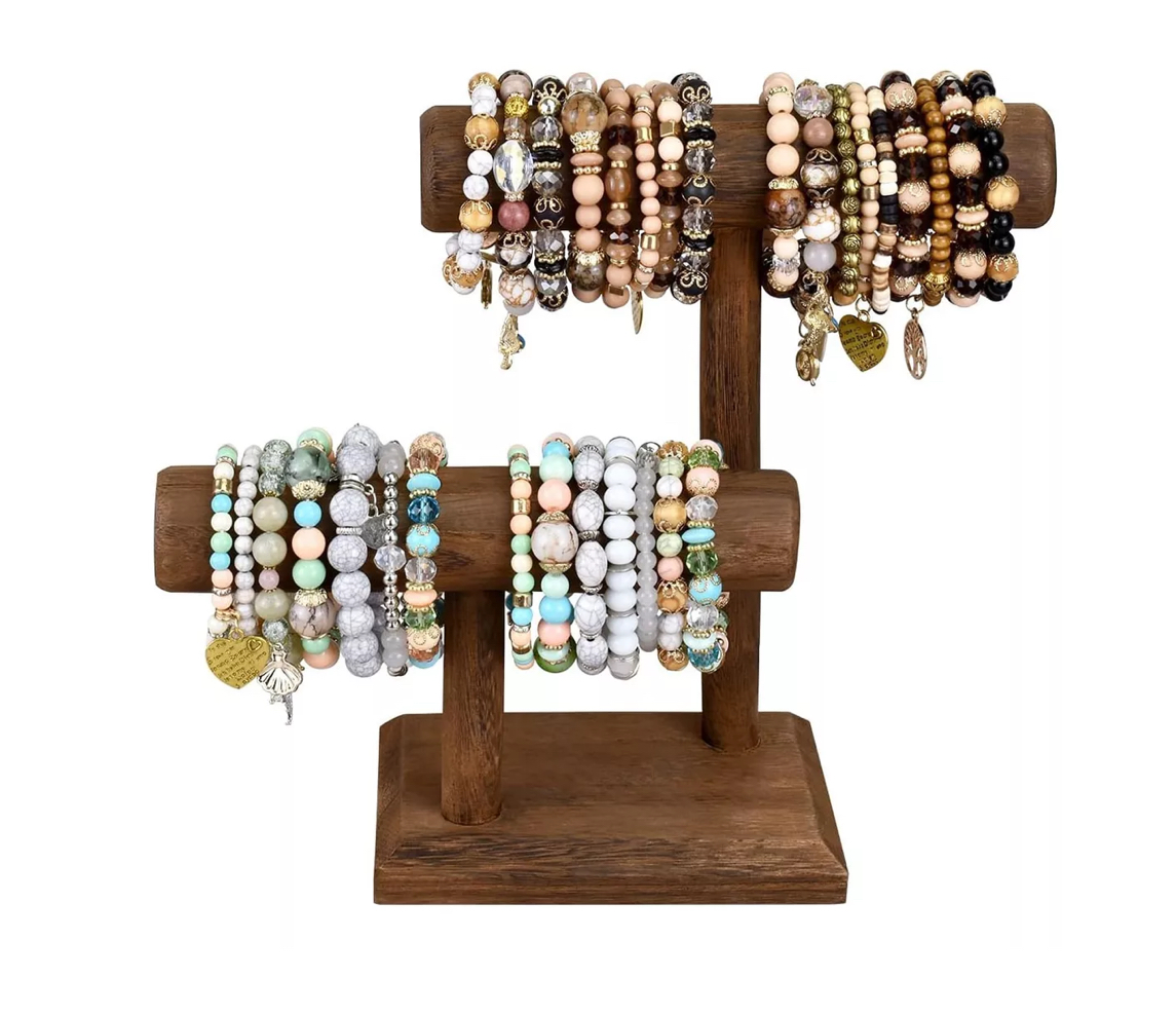 Exhibidor De Madera Porta Pulsera/porta Reloj Con 2 Niveles