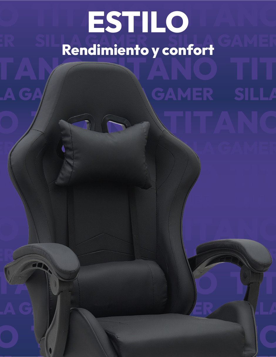 Silla Gamer Titano Raven Sin Reposapíes Color Negro