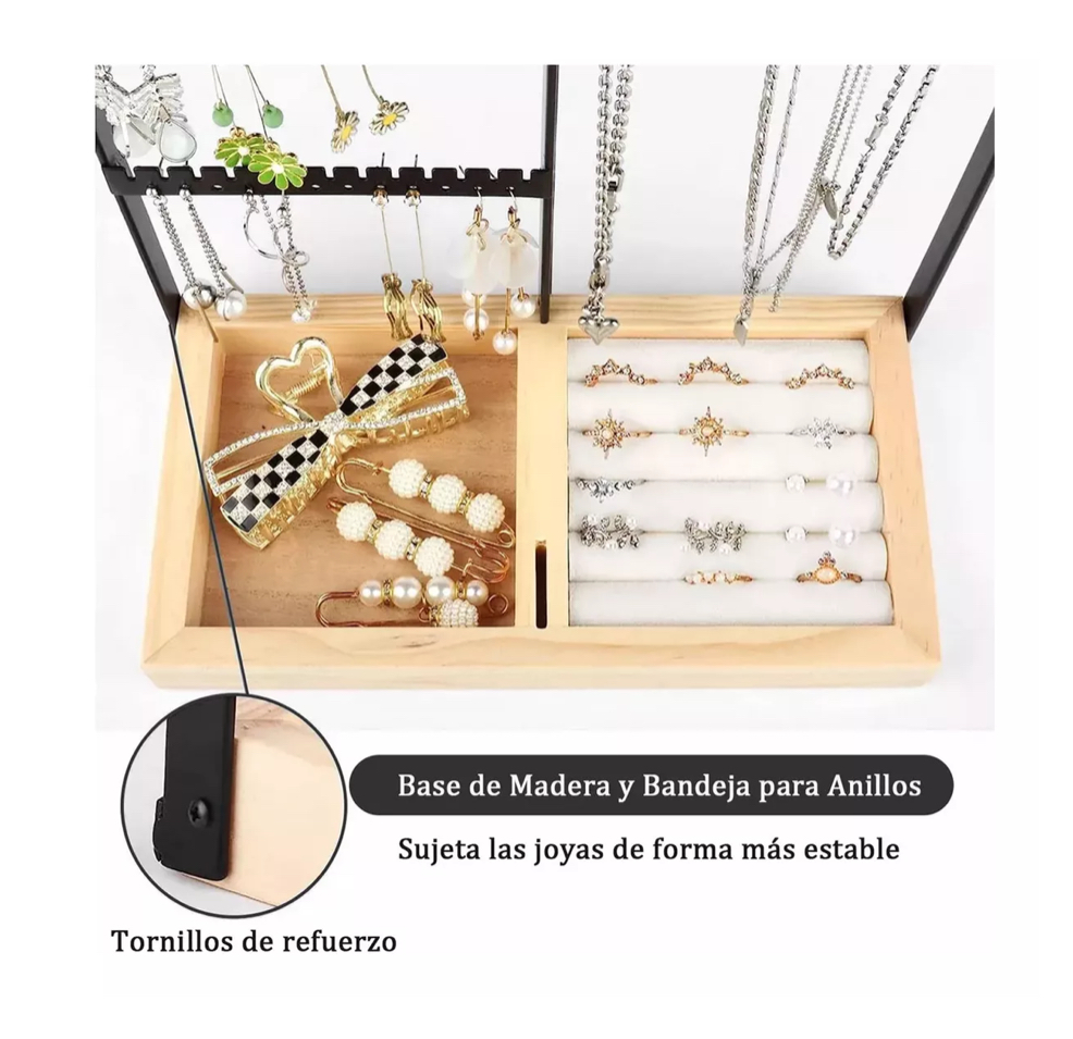 Organizador De Joyas Estante Exhibidor De Joyeria De Madera