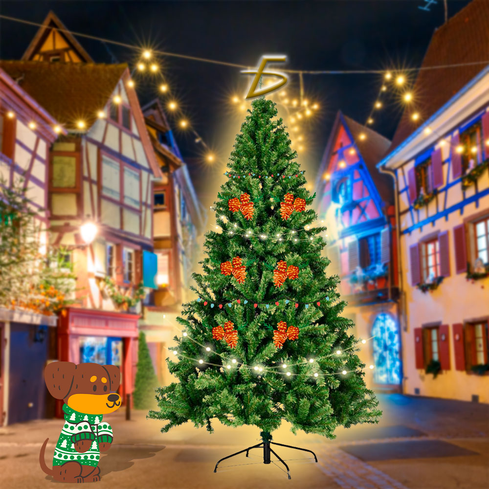 Árbol de Navidad Verde Artificial de 210cm con Ramas Flexibles y Follaje Abundante