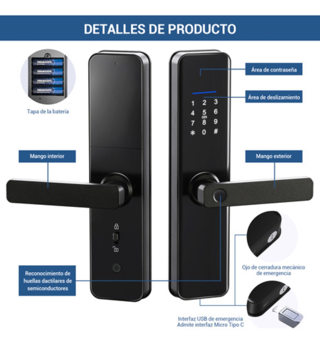 Chapa Cerradura Inteligente Electrónica Tuya Wifi 5 Maneras negro