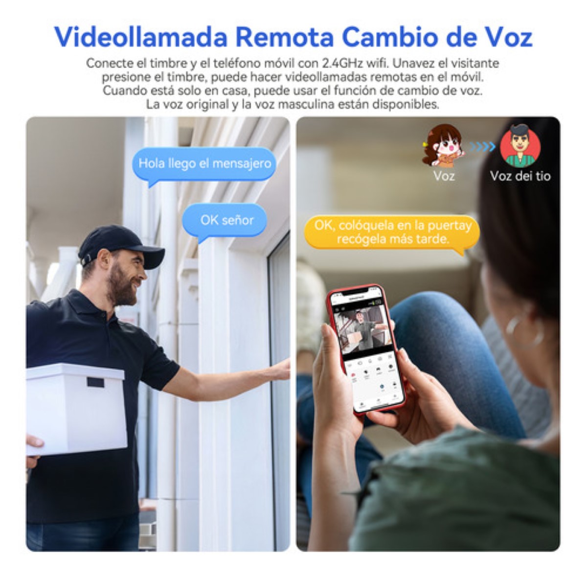 Timbre Inteligente Inalámbrico Con Cámara 1 Transmiso 1 Rec blanco