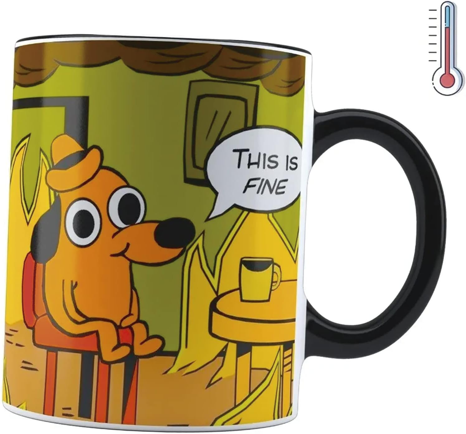 Taza Mágica Meme Perrito Fuego Todo Esta Bien| All thisfine | Frase Meme divertida | Cambia de color | Para Café o té