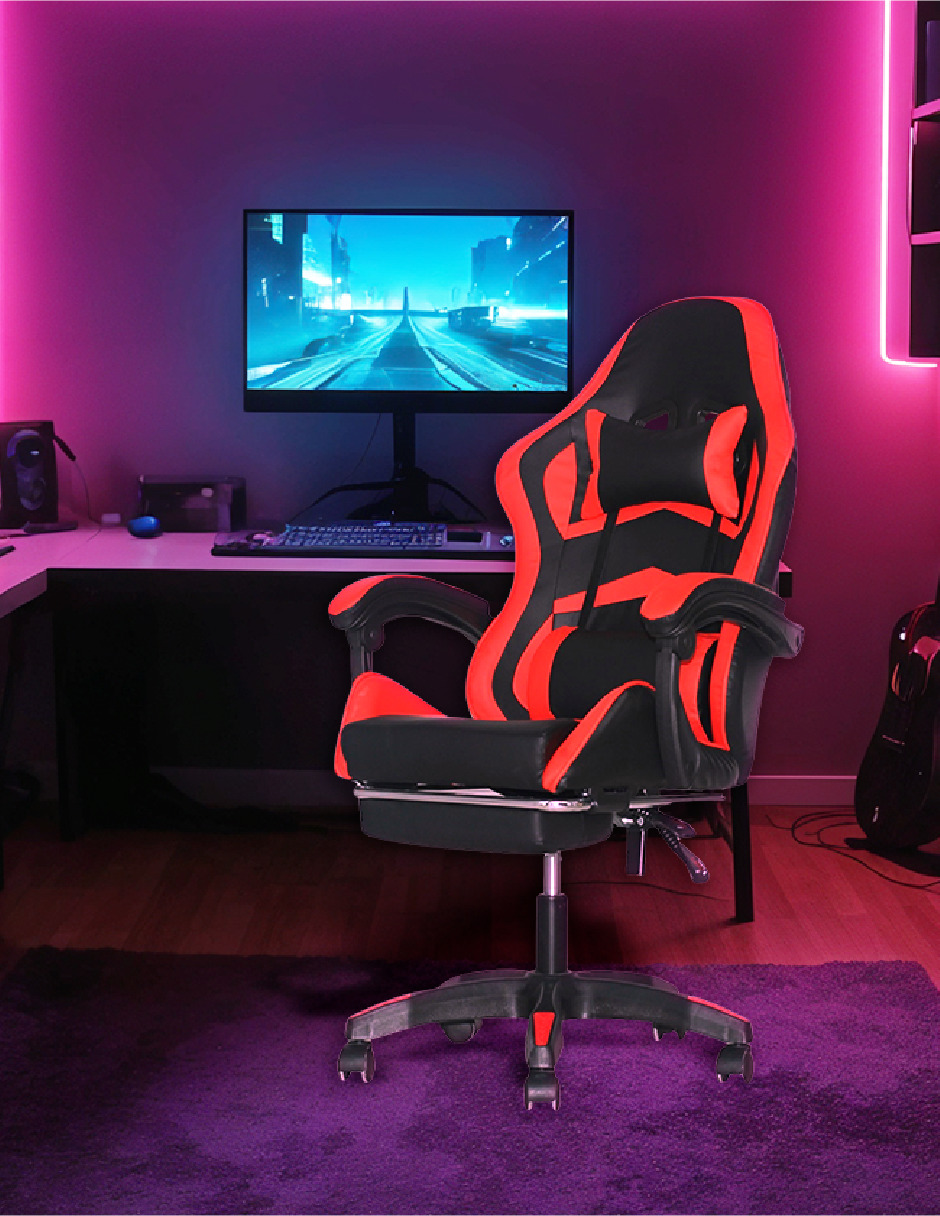Silla Gamer Titano Raven Con Reposapiés Color Rojo 