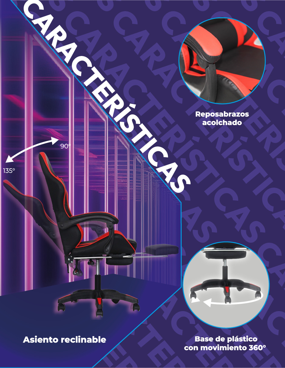 Silla Gamer Titano Raven Con Reposapiés Color Rojo 