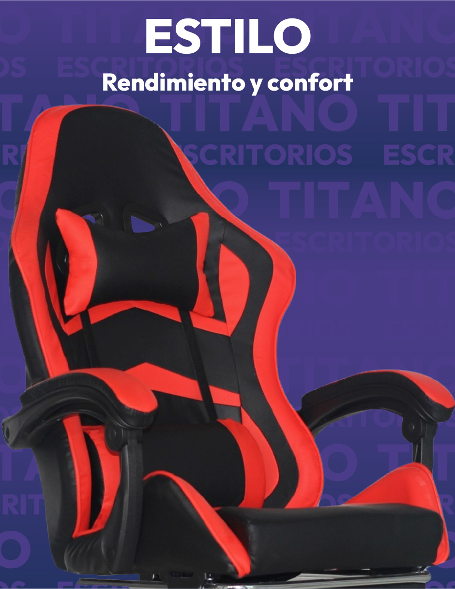 Silla Gamer Titano Raven Con Reposapiés Color Rojo 