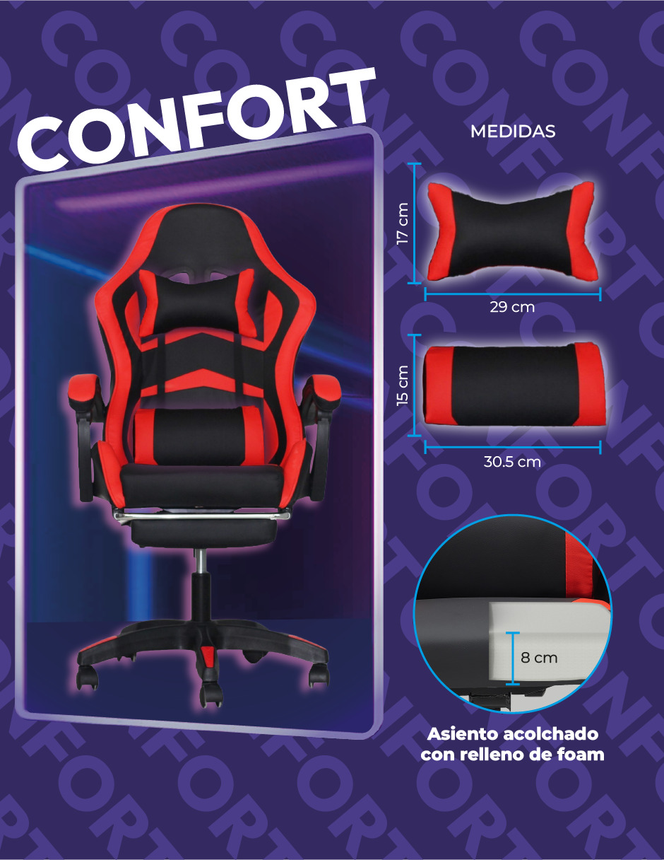 Silla Gamer Titano Raven Con Reposapiés Color Rojo 