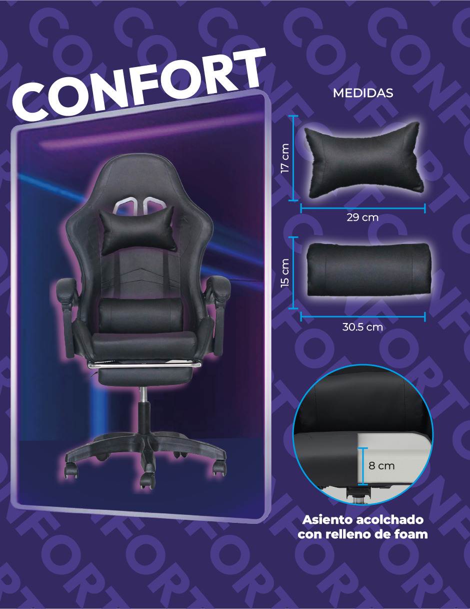 Silla Gamer Titano Raven Con Reposapíes Color Negro