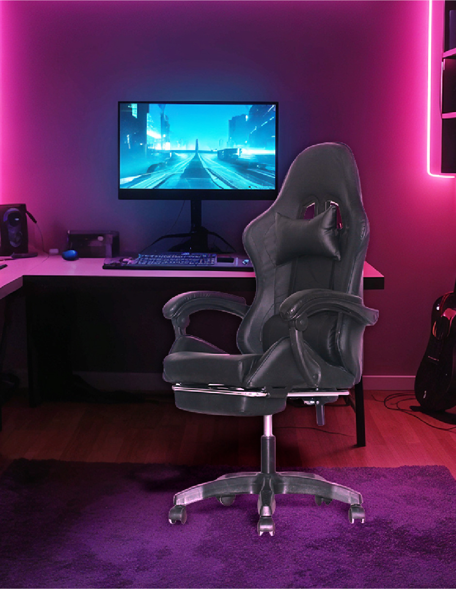 Silla Gamer Titano Raven Con Reposapíes Color Negro