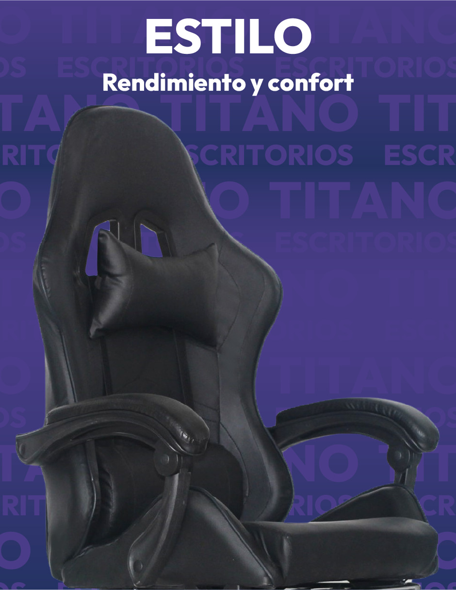 Silla Gamer Titano Raven Con Reposapíes Color Negro