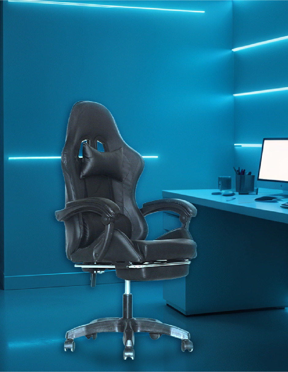 Silla Gamer Titano Raven Con Reposapíes Color Negro