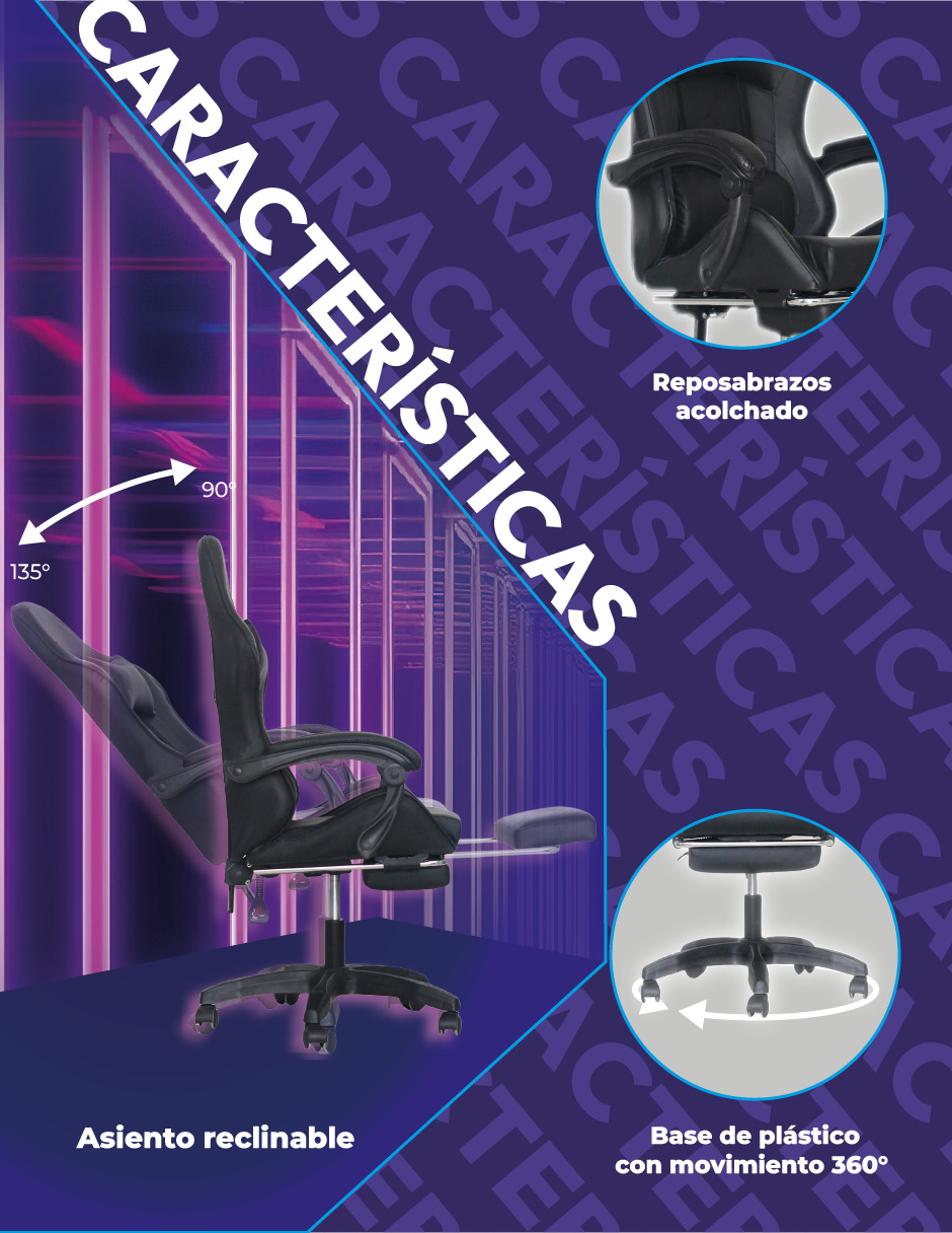 Silla Gamer Titano Raven Con Reposapíes Color Negro