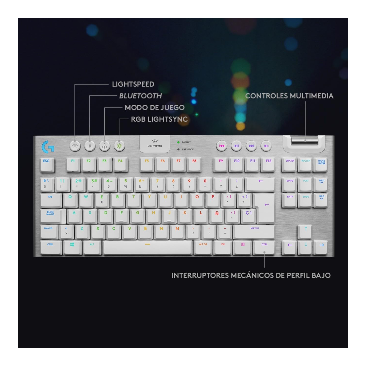 Logitech G915 TKL Teclado para Gaming sin teclado númerico, RGB LIGHTSYNC, compatibilidad Bluetooth, Tactile GL Switch - Blanco - (Teclado en Ingles)