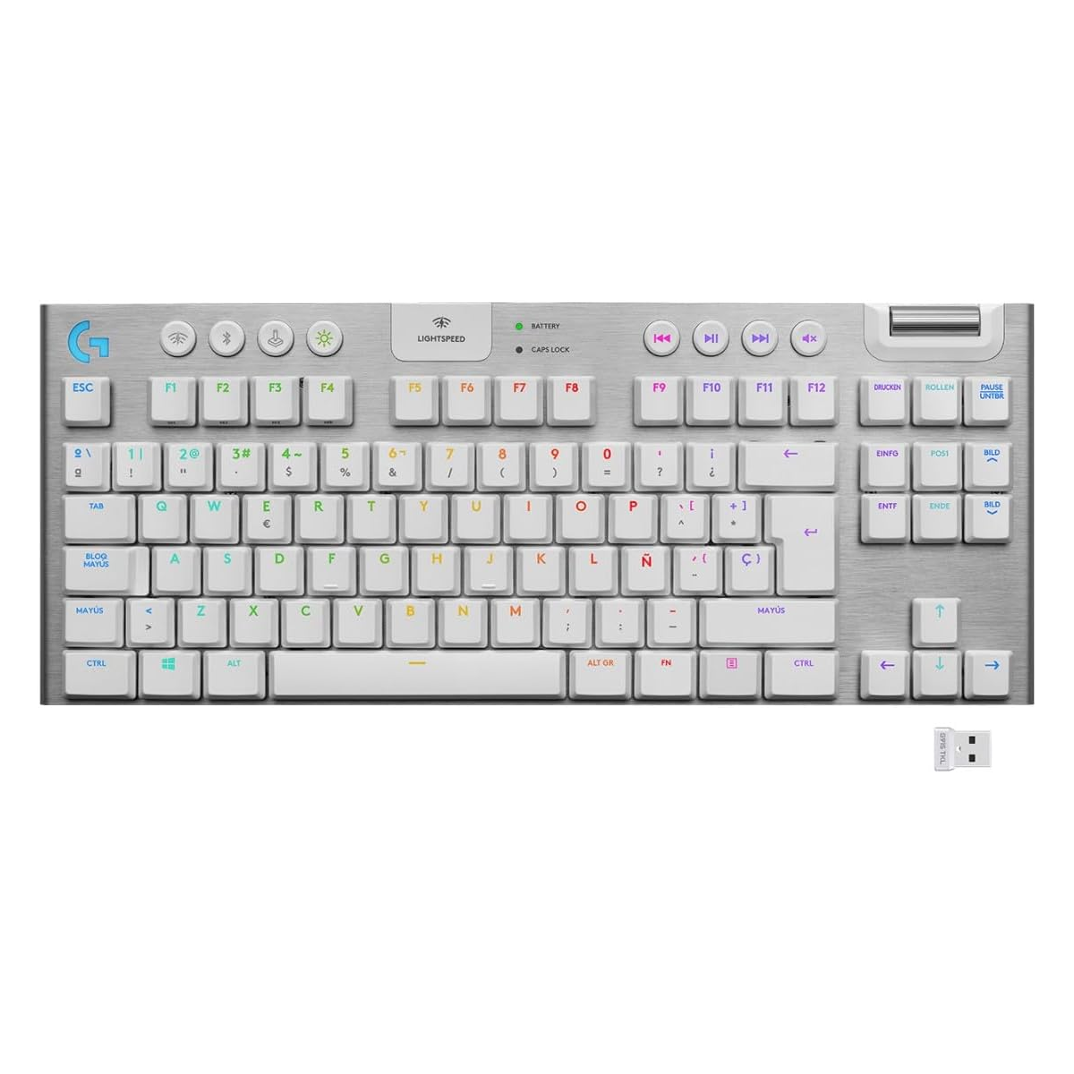 Logitech G915 TKL Teclado para Gaming sin teclado númerico, RGB LIGHTSYNC, compatibilidad Bluetooth, Tactile GL Switch - Blanco - (Teclado en Ingles)