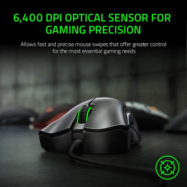 Razer DeathAdder Essential - Ratón para Gaming con Sensor óptico de 6400 dpi, 5 Botones programables, interruptores mecánicos, empuñaduras Laterales de Goma, Color Negro