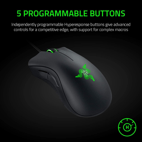 Razer DeathAdder Essential - Ratón para Gaming con Sensor óptico de 6400 dpi, 5 Botones programables, interruptores mecánicos, empuñaduras Laterales de Goma, Color Negro