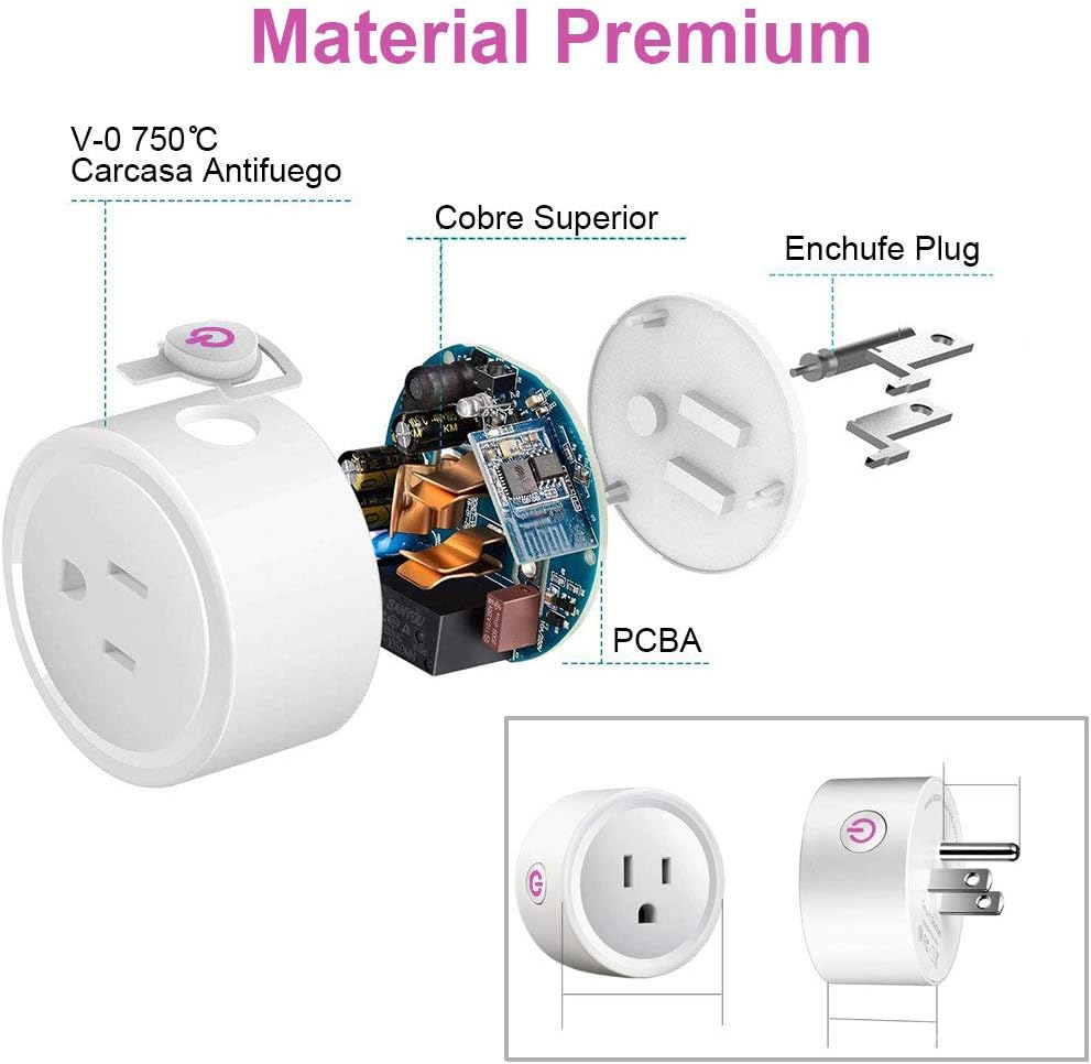 Wifi Smart Plug Paquete de 4, Enchufe Inteligente, Toma de Corriente Inalámbrica Compatible con Amazon Alexa, Google Home y IFTTT,Control Remoto via APP los Dispositivos Eléctricos