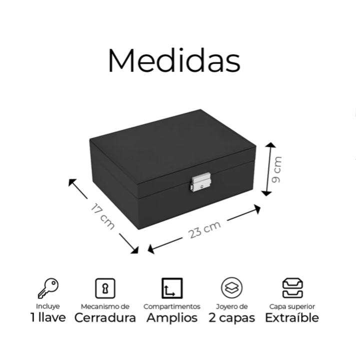Alhajero Elegante Estuche Organizador De Joyas Con Cerradura Color Negro