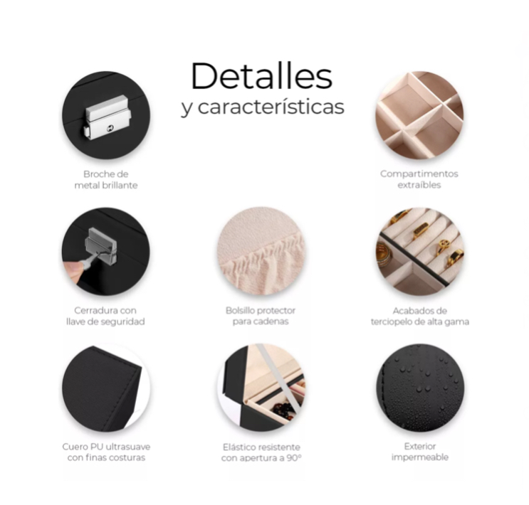 Alhajero Elegante Estuche Organizador De Joyas Con Cerradura Color Negro
