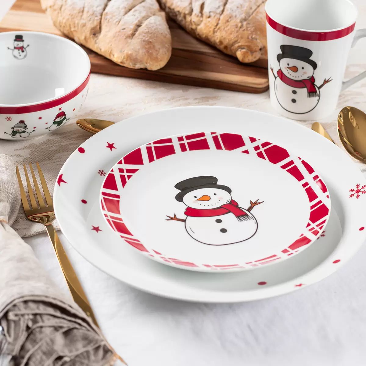 Vajilla Navideña Crown Baccara Snowman 16 piezas Porcelana Fina