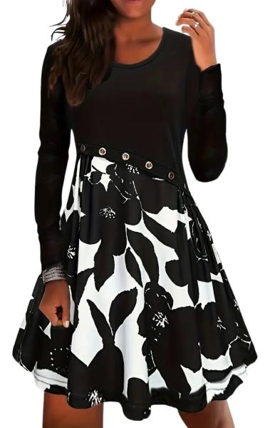 Vestido Fiesta Elegante Manga Larga Moda Talla Grande