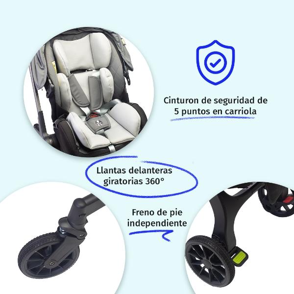 Carriola Para Bebé Starkids Lyra Convertible A Autoasiento gris