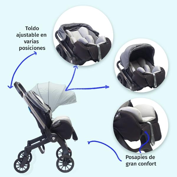 Carriola Para Bebé Starkids Lyra Convertible A Autoasiento gris