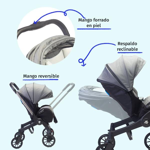 Carriola Para Bebé Starkids Lyra Convertible A Autoasiento gris