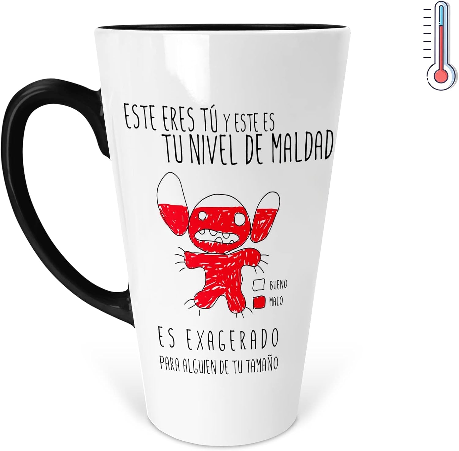 Taza Mágica Conica Stitch nivel de maldad | este eres tu | 500 ml |Térmica cambia de color | Para café o té