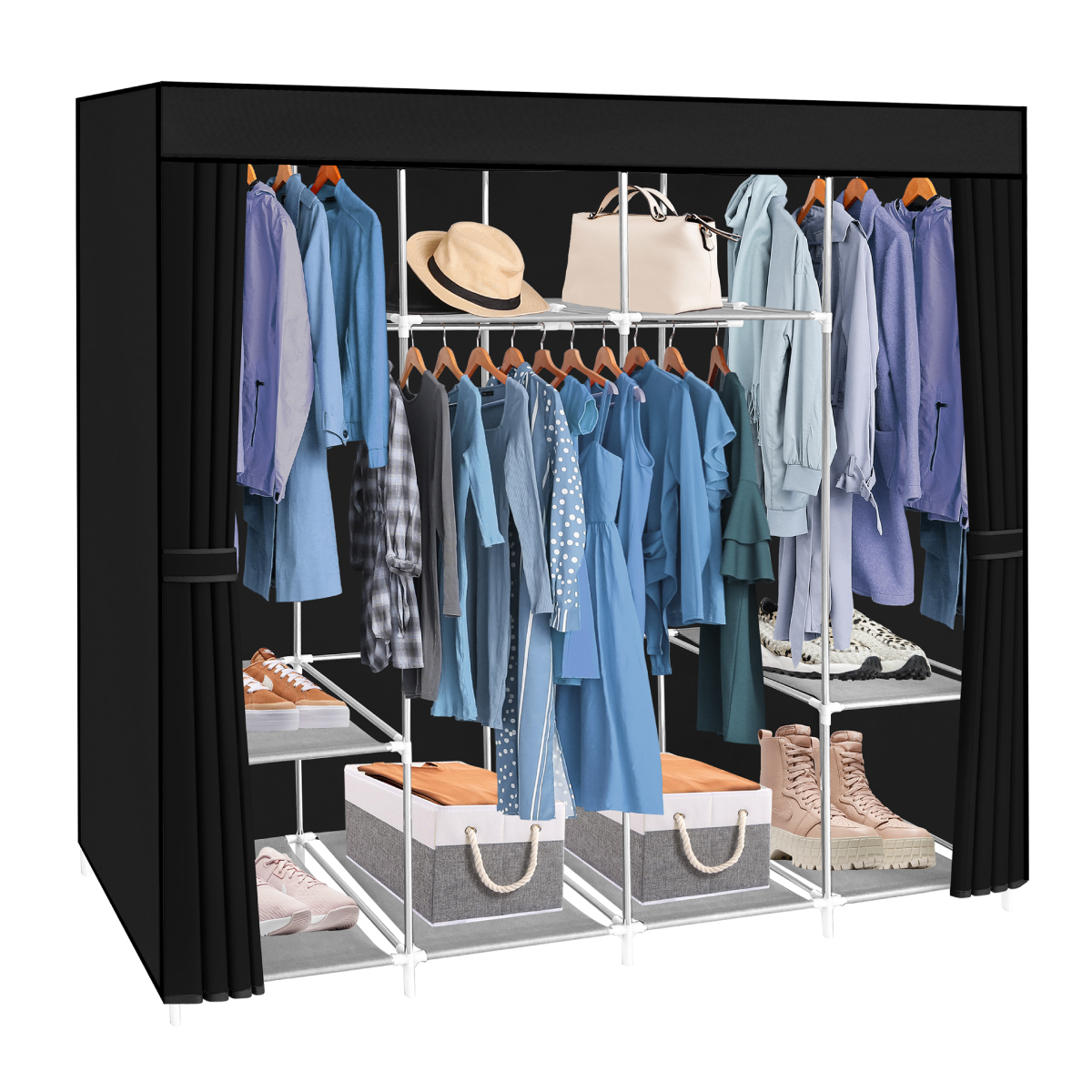 165cm Closet Grande Ropero armario reforzado Portatil Negro