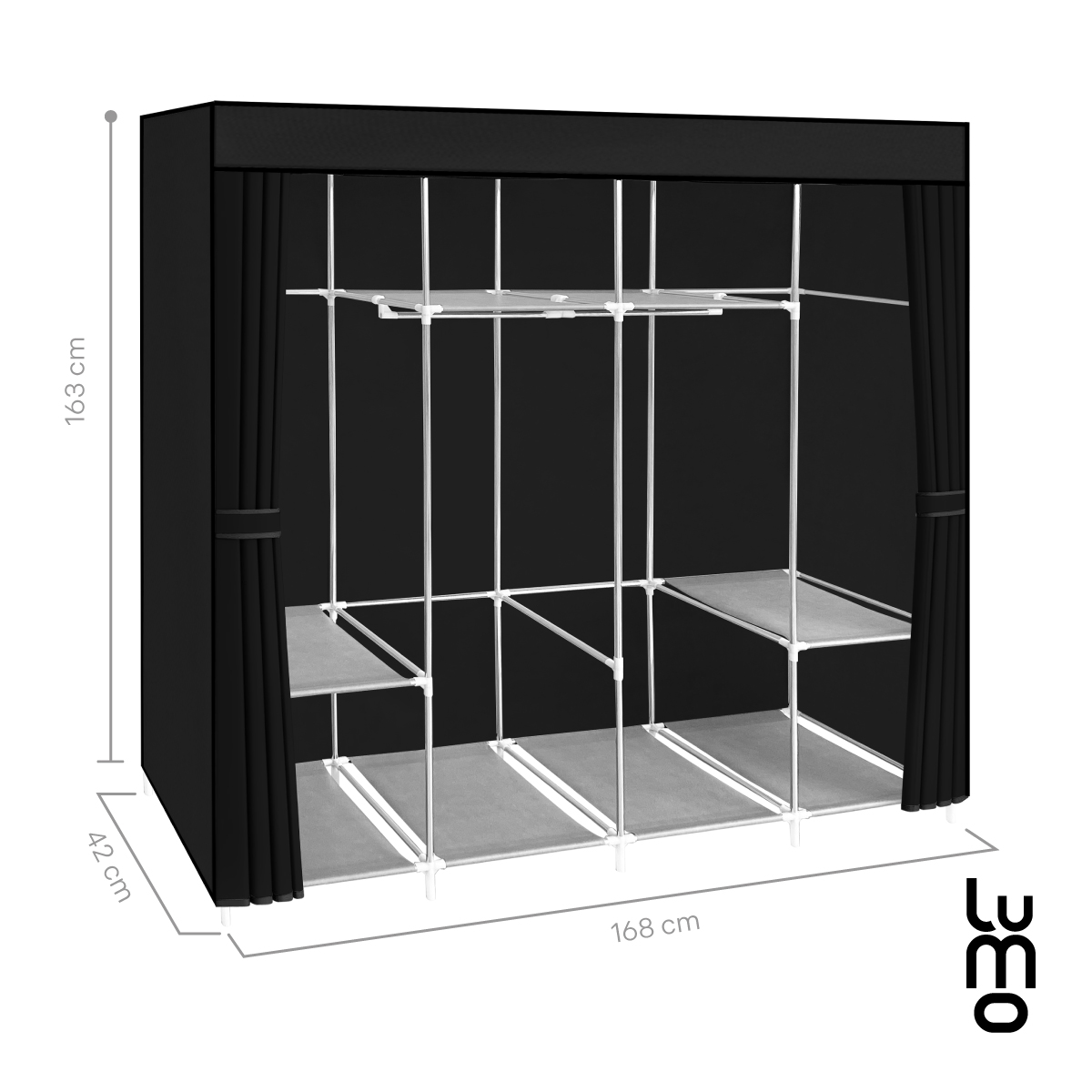 165cm Closet Grande Ropero armario reforzado Portatil Negro