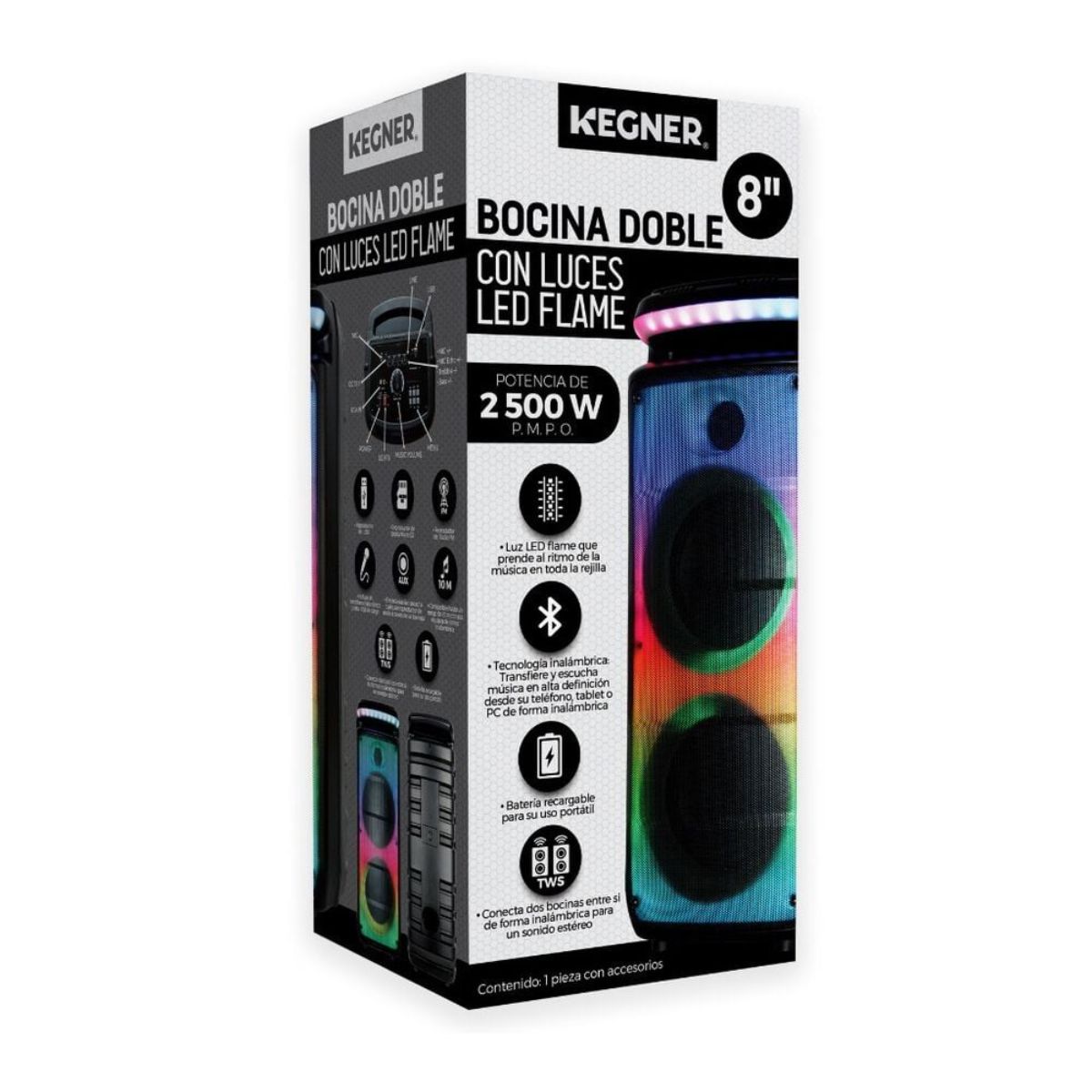 Bocina Doble Kegner JPS818L Bluetooth 2500W + Micrófono Incluido Auxiliar USB