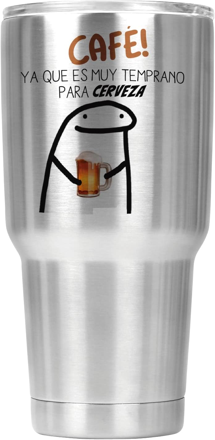  Termo Flork Café porque es muy temprano para cerveza | Capacidad 500 Ml | Frase Meme divertida