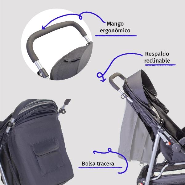 Carriola Para Bebé Aeiou Suiza Con Portabebé De Paseo Black/Gray