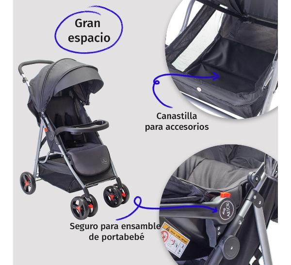 Carriola Para Bebé Aeiou Suiza Con Portabebé De Paseo Black/Gray