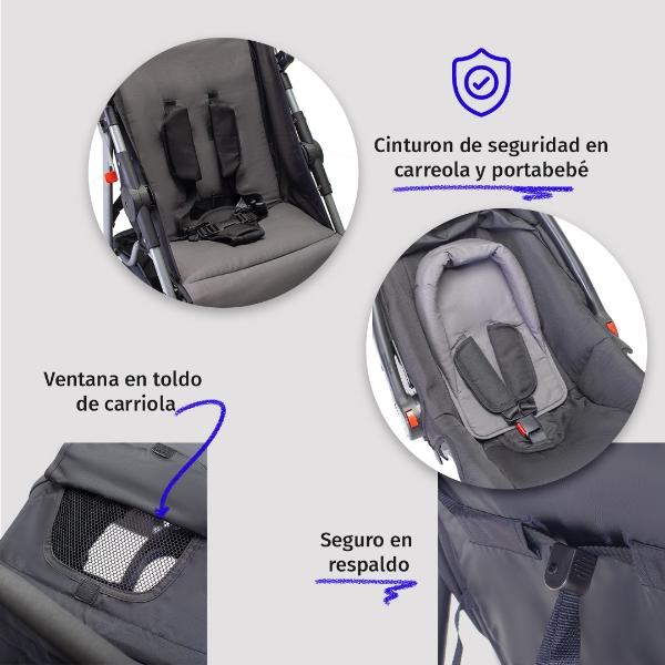 Carriola Para Bebé Aeiou Suiza Con Portabebé De Paseo Black/Gray