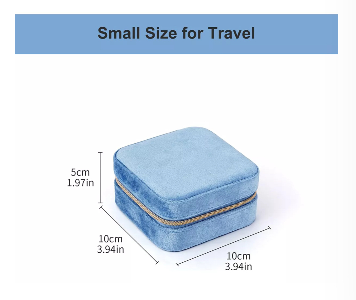 Alhajero Mini Caja Joyero Con Espejo Portátil Viaje Azul